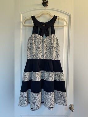 Crystal Doll Black and White Lace Fit & Flare Mini Dress